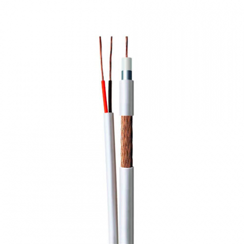cabo coaxial rf 0,5mm + bip 100m  65% malha - tranado branco - co